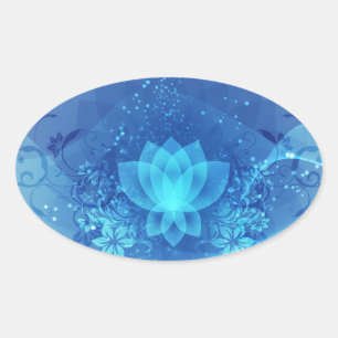 Blauwe Lotus Flower Ovale Sticker