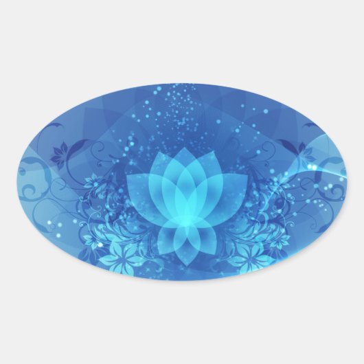 Blauwe Lotus Flower Ovale Sticker (Voorkant)