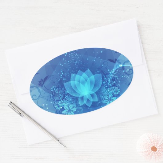 Blauwe Lotus Flower Ovale Sticker (Envelop)