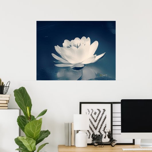 Blauwe Lotus Flower Poster (Thuiskantoor)