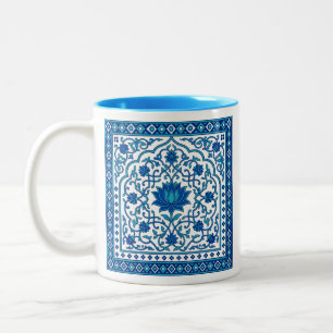 Blauwe Lotus Mandala Tegel Tweekleurige Koffiemok