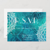 Blauwe lotus patroon bruiloft r.s.v.p. kaarten (Voorkant / Achterkant)