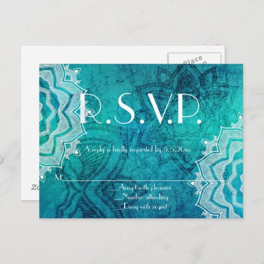 Blauwe lotus patroon bruiloft r.s.v.p. kaarten (Voorkant / Achterkant)