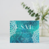 Blauwe lotus patroon bruiloft r.s.v.p. kaarten (Staand voorkant)