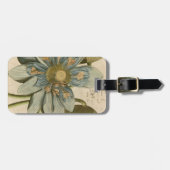 Blauwe Lotus-ventilator op Tan-achtergrond met sch Bagagelabel (Voorkant horizontaal)