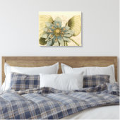 Blauwe Lotus-ventilator op Tan-achtergrond met sch Canvas Afdruk (Insitu (Slaapkamer))