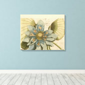 Blauwe Lotus-ventilator op Tan-achtergrond met sch Canvas Afdruk (Insitu (Houten vloer))