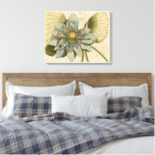 Blauwe Lotus-ventilator op Tan-achtergrond met sch Canvas Afdruk (Insitu (Slaapkamer))