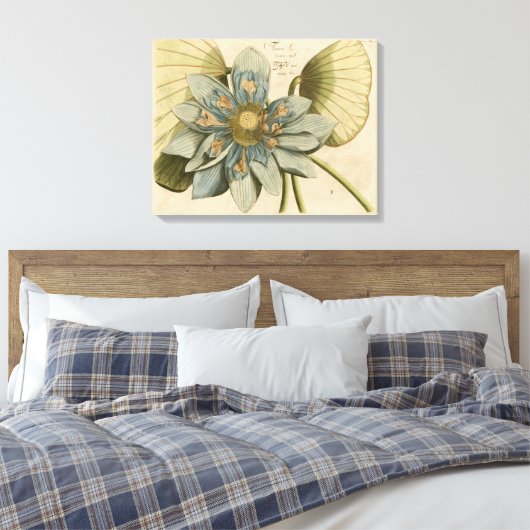 Blauwe Lotus-ventilator op Tan-achtergrond met sch Canvas Afdruk (Insitu (Slaapkamer))