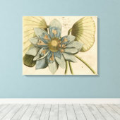Blauwe Lotus-ventilator op Tan-achtergrond met sch Canvas Afdruk (Insitu (Houten vloer))