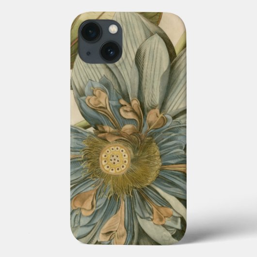 Blauwe Lotus-ventilator op Tan-achtergrond met sch Case-Mate iPhone Case (Achterkant)