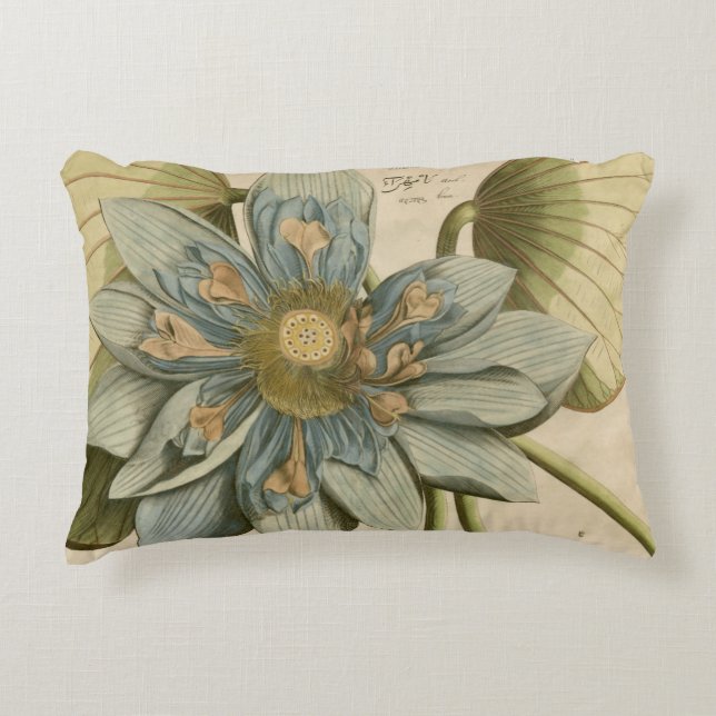 Blauwe Lotus-ventilator op Tan-achtergrond met sch Decoratief Kussen (Voorkant)