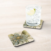 Blauwe Lotus-ventilator op Tan-achtergrond met sch Drankjes Onderzetter (Rechterzijde)