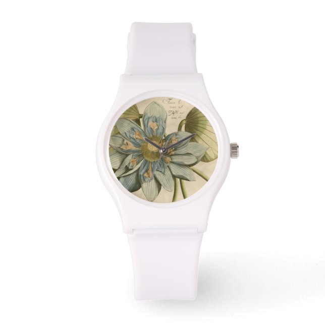 Blauwe Lotus-ventilator op Tan-achtergrond met sch Horloge (Voorkant)