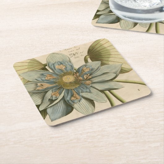 Blauwe Lotus-ventilator op Tan-achtergrond met sch Kartonnen Onderzetters (Schuin)