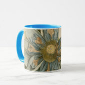 Blauwe Lotus-ventilator op Tan-achtergrond met sch Mok (Voorkant links)