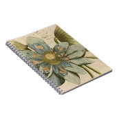 Blauwe Lotus-ventilator op Tan-achtergrond met sch Notitieboek (Rechterzijde)