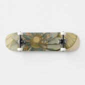 Blauwe Lotus-ventilator op Tan-achtergrond met sch Persoonlijk Skateboard (Horizontaal)