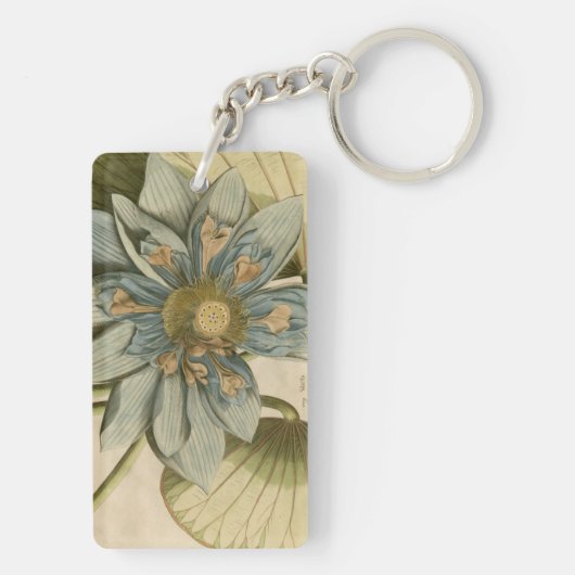 Blauwe Lotus-ventilator op Tan-achtergrond met sch Sleutelhanger (achterkant)