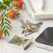 Blauwe Lotus-ventilator op Tan-achtergrond met sch Sleutelhanger (Zijkant)