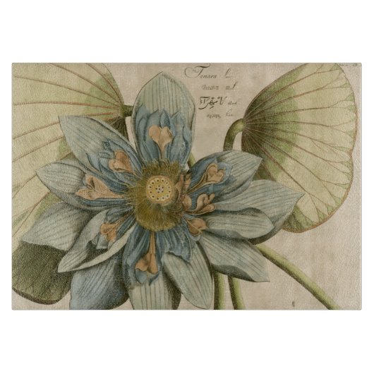 Blauwe Lotus-ventilator op Tan-achtergrond met sch Snijplank (Voorkant)