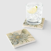 Blauwe Lotus-ventilator op Tan-achtergrond met sch Stenen Onderzetter (Zijkant)