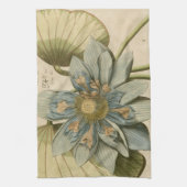 Blauwe Lotus-ventilator op Tan-achtergrond met sch Theedoek (Verticaal)