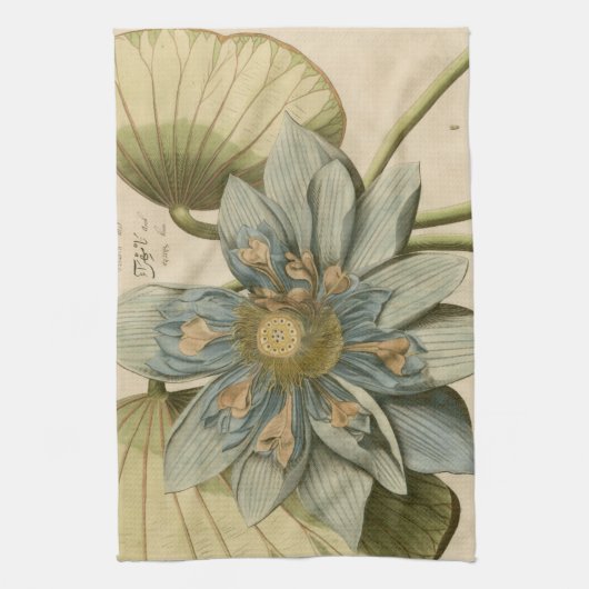 Blauwe Lotus-ventilator op Tan-achtergrond met sch Theedoek (Verticaal)