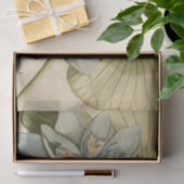 Blauwe Lotus-ventilator op Tan-achtergrond met sch Tissuepapier (Geschenk)