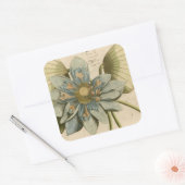 Blauwe Lotus-ventilator op Tan-achtergrond met sch Vierkante Sticker (Envelop)