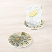 Blauwe Lotus-ventilator op Tan-achtergrond met sch Zandsteen Onderzetter (Zijkant)