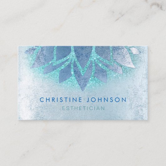 Blauwe lotusbloem en faux blauwgroen glitter visitekaartje (Voorkant)