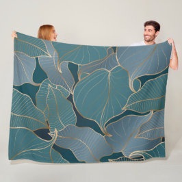 Blauwe Lotusbloem Gouden Lijn Kunst Design Fleece Deken