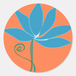 Blauwe Lotusbloem met Oranje achtergrond Ronde Sticker