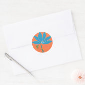 Blauwe Lotusbloem met Oranje achtergrond Ronde Sticker (Envelop)