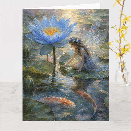 Blauwe Lotusfee Kaart (Gele Bloem)