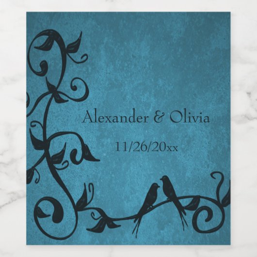 Blauwe Lovevogels Weddenschap Wijn Label Wijn Etiket (Enkel label)