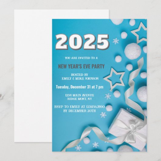 Blauwe lucht 2025 oudejaarsavond aangepast jaar kaart (Voorkant / Achterkant)