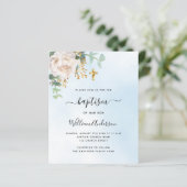 Blauwe lucht bloemeneucalyptus jongen doop uitnodi (Staand voorkant)