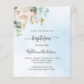 Blauwe lucht bloemeneucalyptus jongen doop uitnodi (Voorkant)