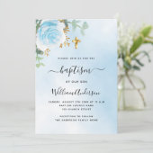 Blauwe lucht bloemeneucalyptus jongen kruis doop kaart (Staand voorkant)