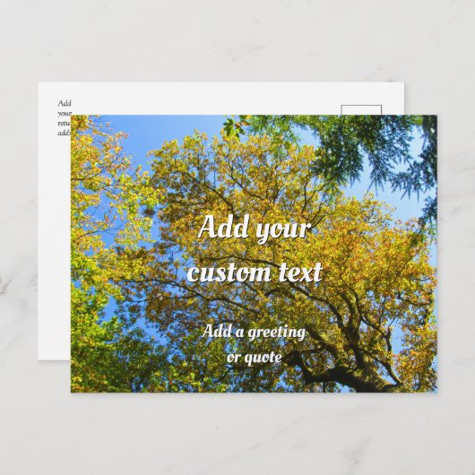 Blauwe lucht en herfstgebladerte - gepersonaliseer briefkaart (Voorkant / Achterkant)