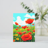 Blauwe Lucht en Klaprozen Briefkaart (Staand voorkant)
