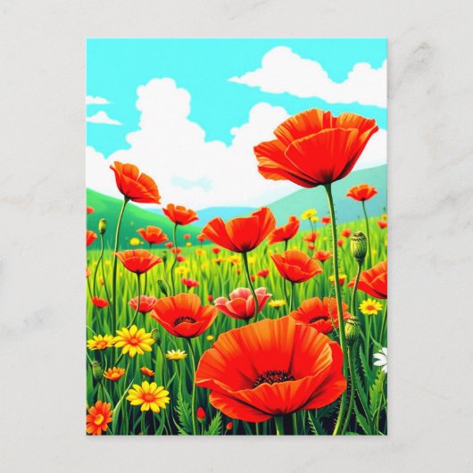 Blauwe Lucht en Klaprozen Briefkaart (Voorkant)
