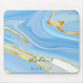 Blauwe Lucht Goud Glitter Marmer Aanpasbaar Muismat