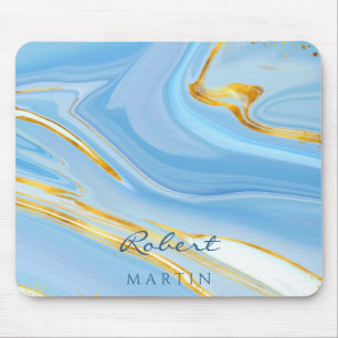 Blauwe Lucht Goud Glitter Marmer Aanpasbaar Muismat