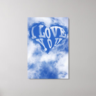 Blauwe lucht hart omringd door wolk. Ik hou van jo Canvas Afdruk