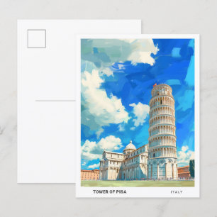 Blauwe lucht in de toren van Pisa Italië Vintage T Briefkaart