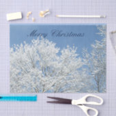 Blauwe lucht met bevroren bomen kerstweefsel tissuepapier (Craft)