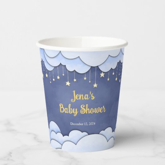 Blauwe lucht met hangende sterren - papieren bekers (Links)